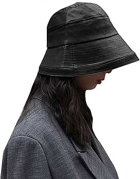 CDL Leather Bucket Hat / Mサイズ Women's PU Leather Bucket Hat Wide Brim Waterproof - Black Winter